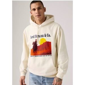 Levi's Relaxed Fit Western Cowboy Graphic Hoodie Cream Men's Large Streetwear